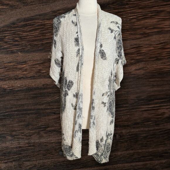 Abercrombie Long Duster Sweater Jacket Cardigan One Size Grey Black Cream Floral - Picture 1 of 7